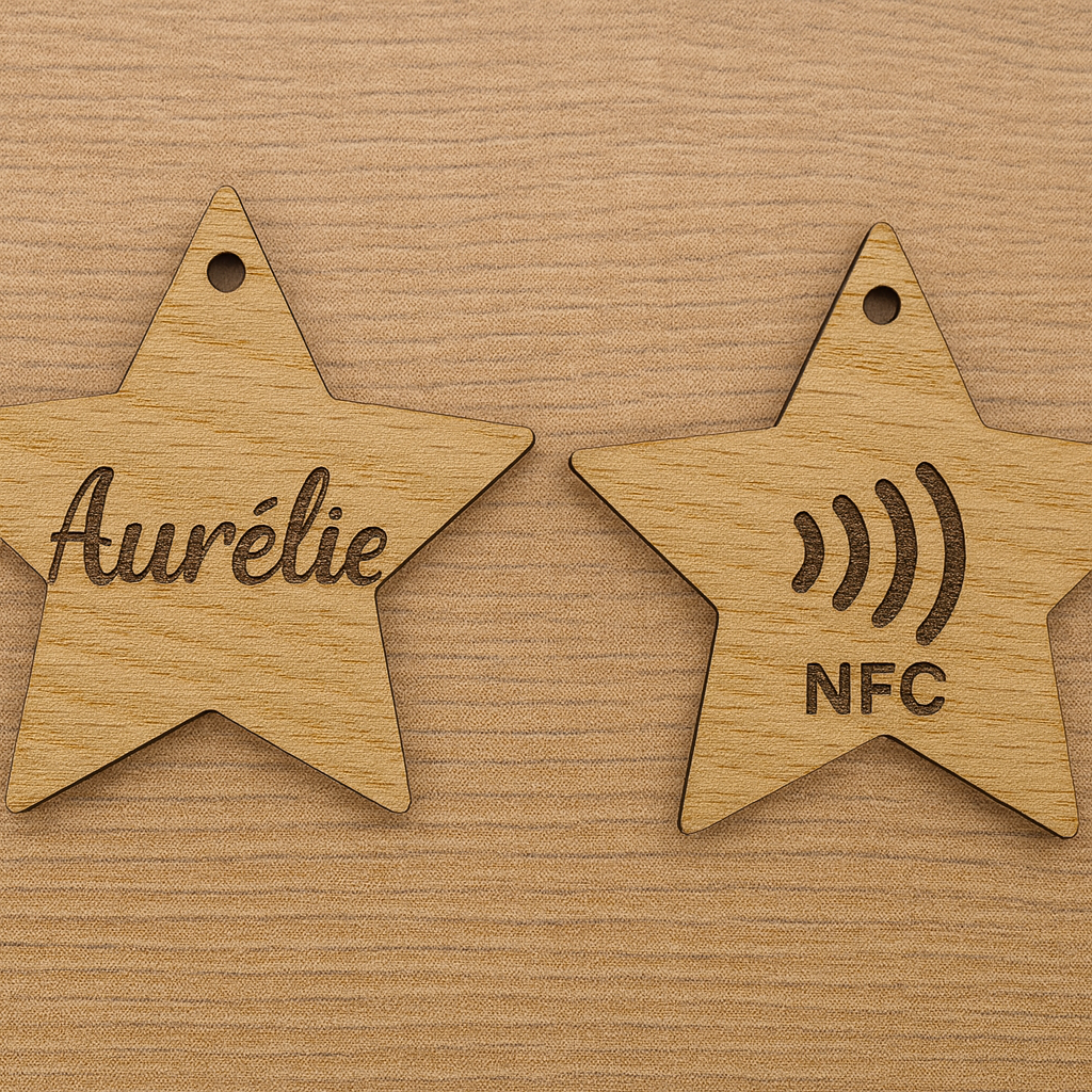 Porte-clé en bois personnalisé NFC – Gravure prénom et design unique
