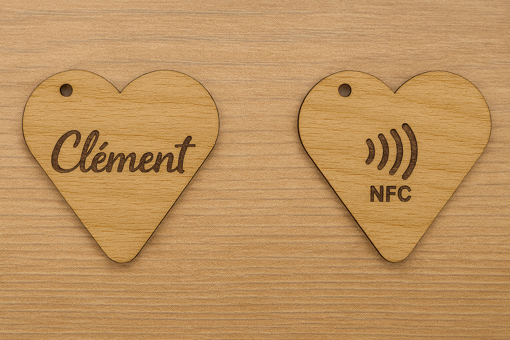 Porte-clé en bois personnalisé NFC – Gravure prénom et design unique
