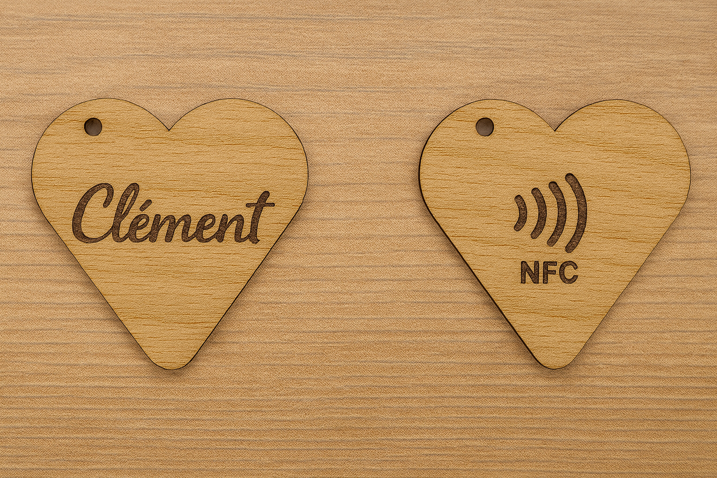 Porte-clé en bois personnalisé NFC – Gravure prénom et design unique
