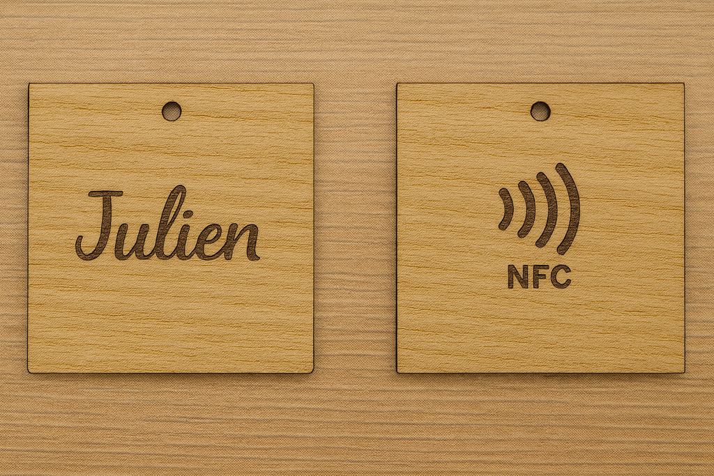 Porte-clé en bois personnalisé NFC – Gravure prénom et design unique