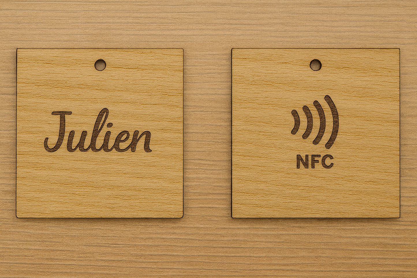 Porte-clé en bois personnalisé NFC – Gravure prénom et design unique