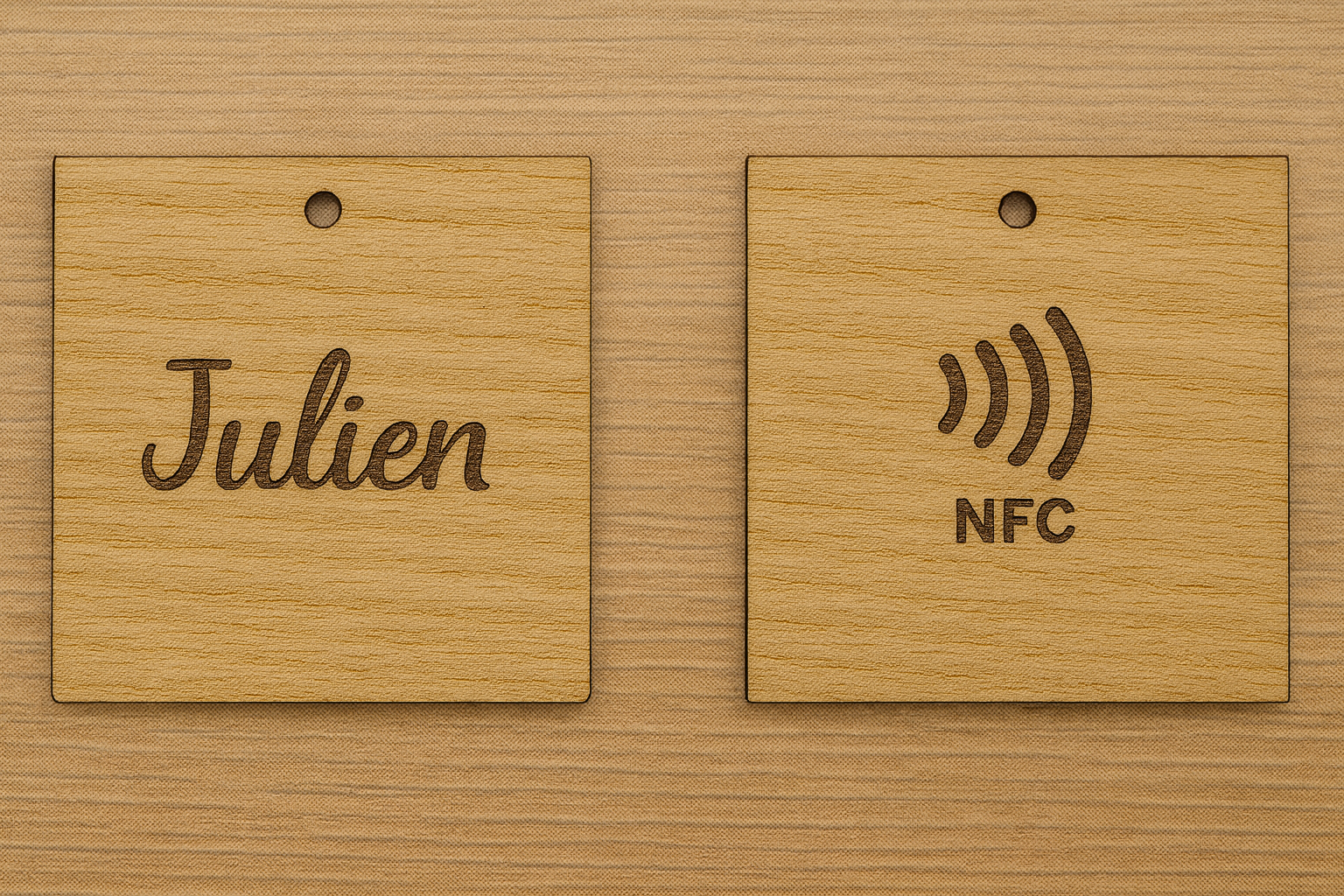 Porte-clé en bois personnalisé NFC – Gravure prénom et design unique