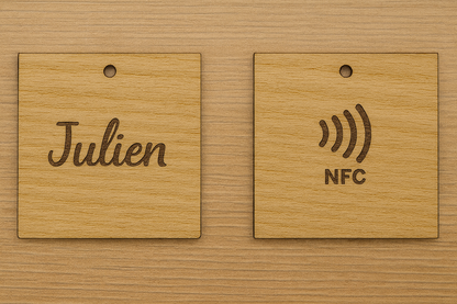 Porte-clé en bois personnalisé NFC – Gravure prénom et design unique