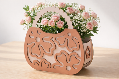 Sac décoratif en impression 3D avec bouquet de roses en satin fait main – Cadeau original personnalisé