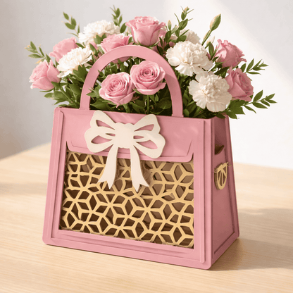 Sac décoratif en impression 3D avec bouquet de roses en satin fait main – Cadeau original personnalisé