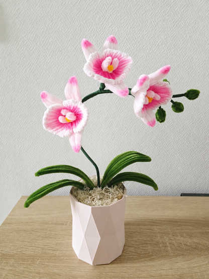 Orchidée décorative en fil chenille avec cache-pot imprimé 3D