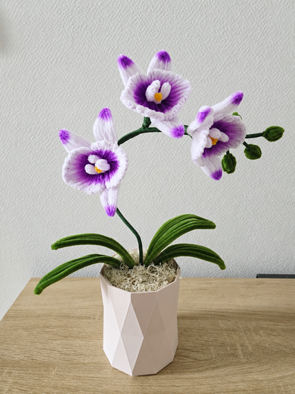 Orchidée décorative en fil chenille avec cache-pot imprimé 3D