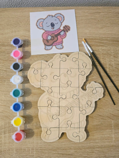 Kit puzzle en bois à colorier koala avec peinture et pinceaux
