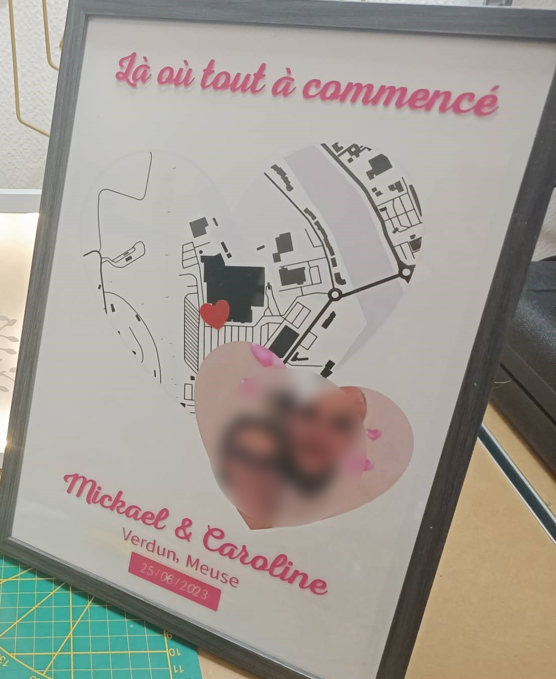 Cadre personnalisé "Lieu de rencontre" – Carte avec prénoms, date et adresse