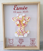 Cadre naissance personnalisé "Roses 3D" – Décoration bébé avec prénom, date et détails de naissance
