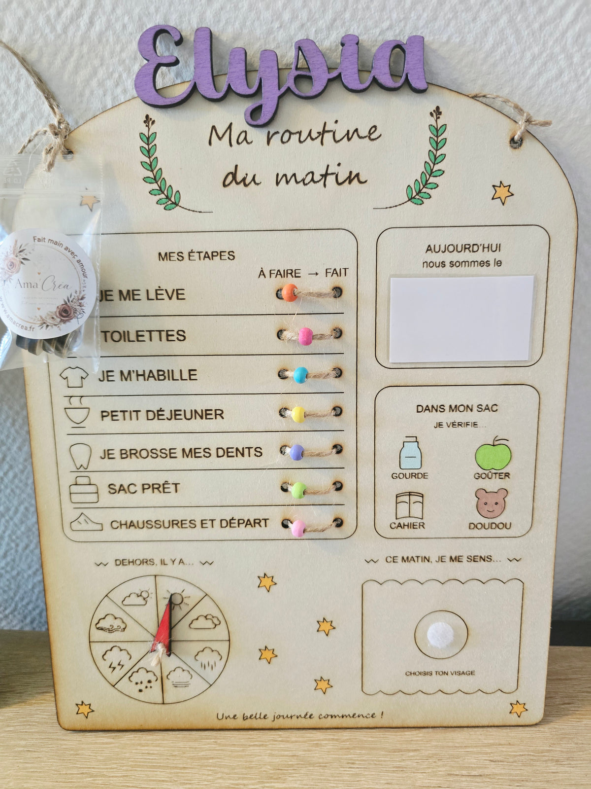 Tableau de routine enfant en bois – Matin, Soir ou Duo
