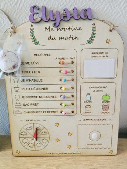 Tableau de routine enfant en bois – Matin, Soir ou Duo