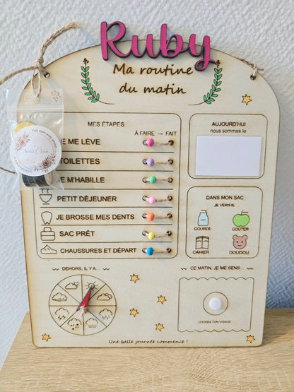 Tableau de routine enfant en bois – Matin, Soir ou Duo