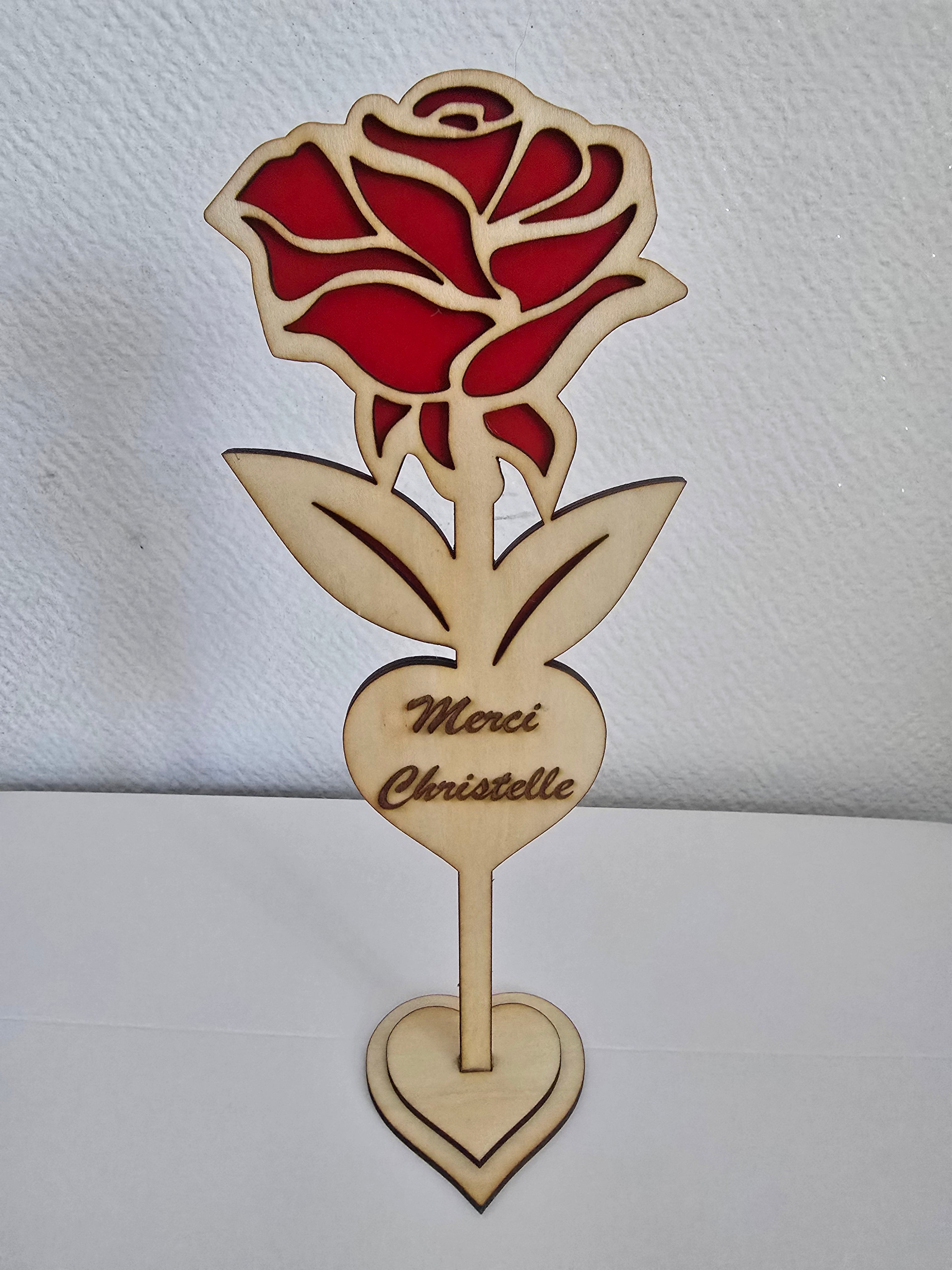 Rose en bois personnalisée gravée