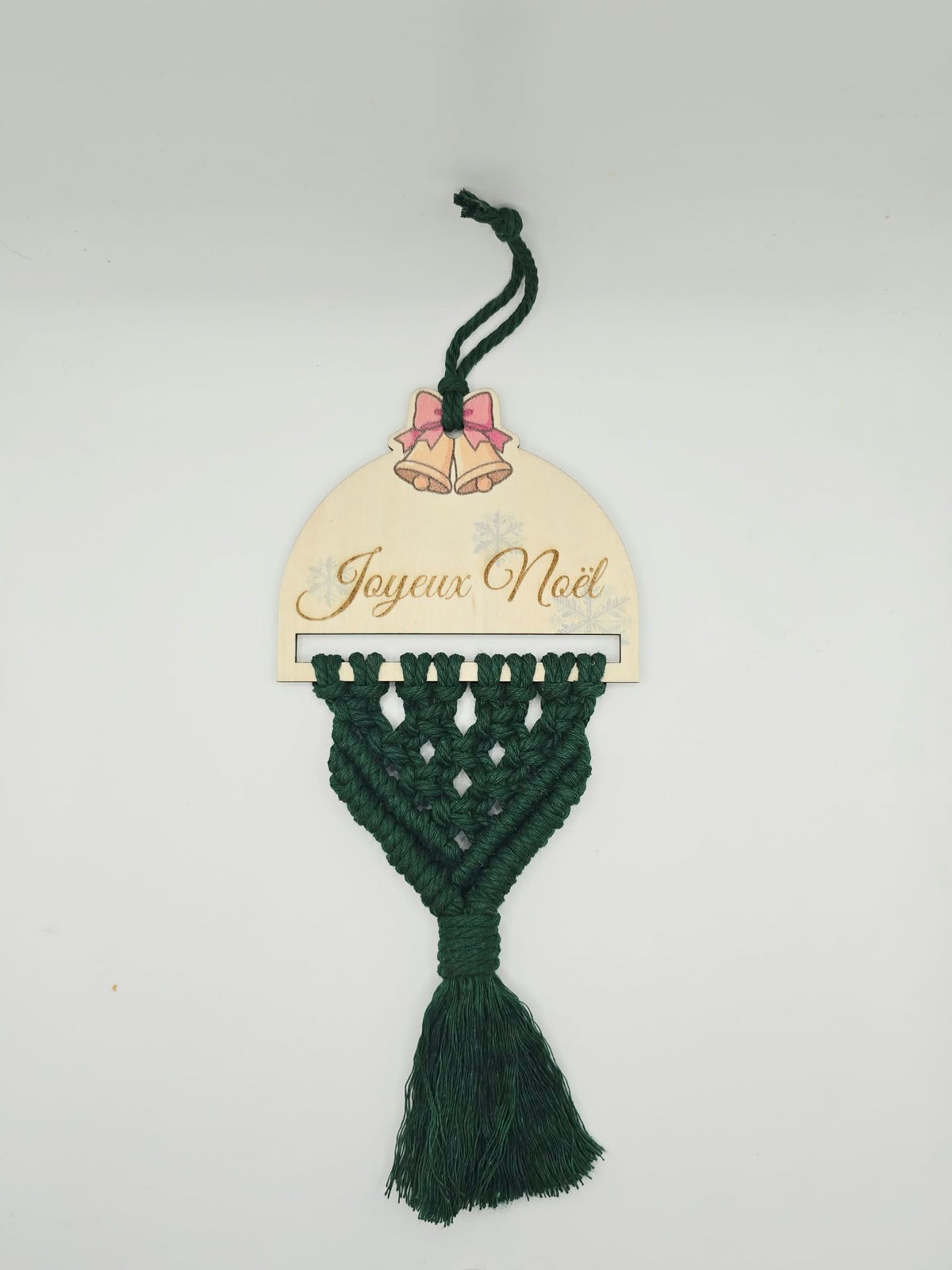 Suspension de Noël en bois et macramé vert - Ama’Créa