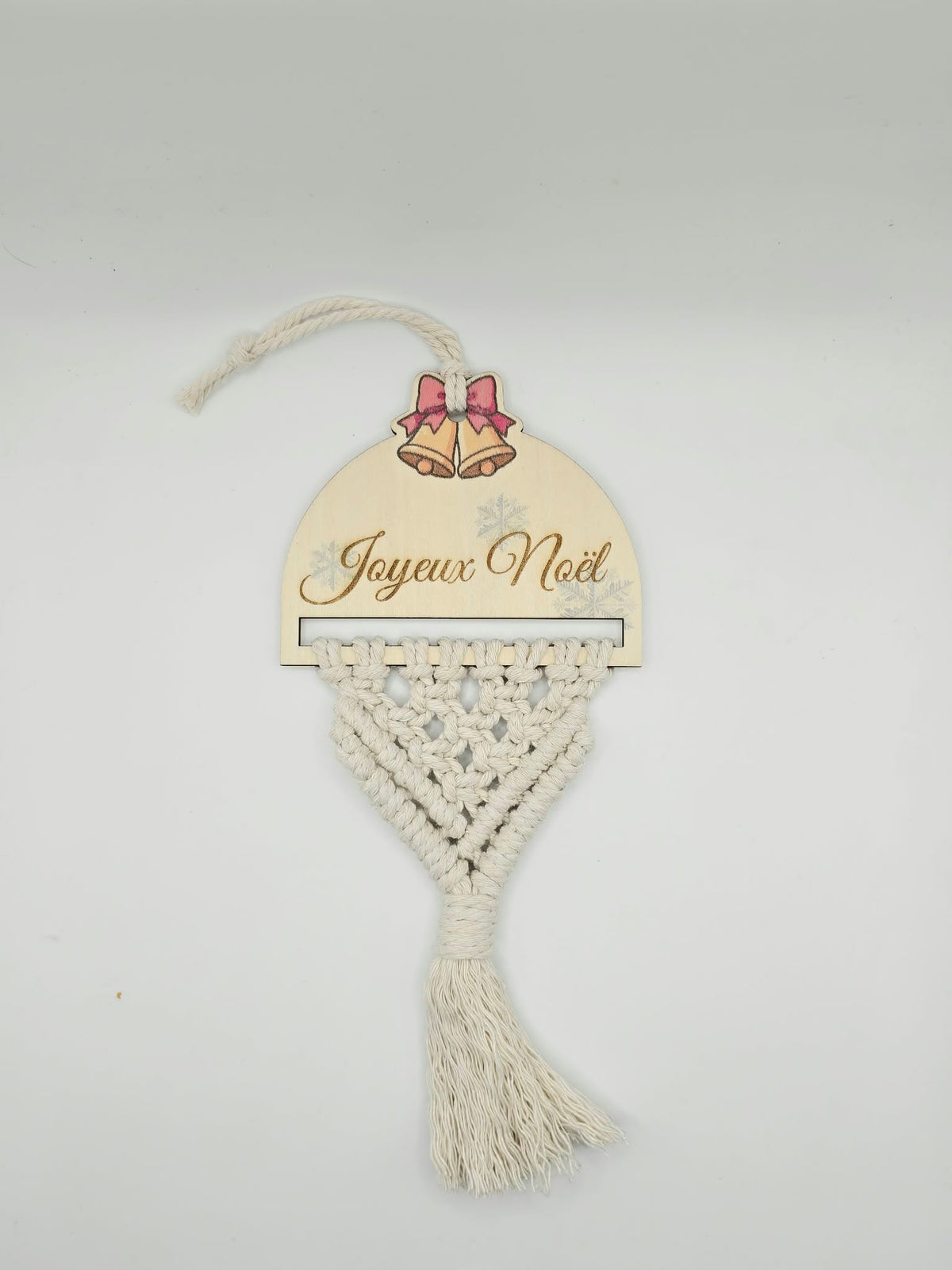 Suspension de Noël en bois et macramé écru - Ama’Créa