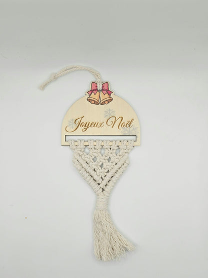 Suspension de Noël en bois et macramé écru - Ama’Créa