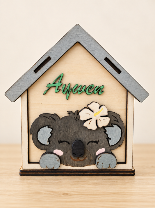 Tirelire personnalisée en bois motif koala